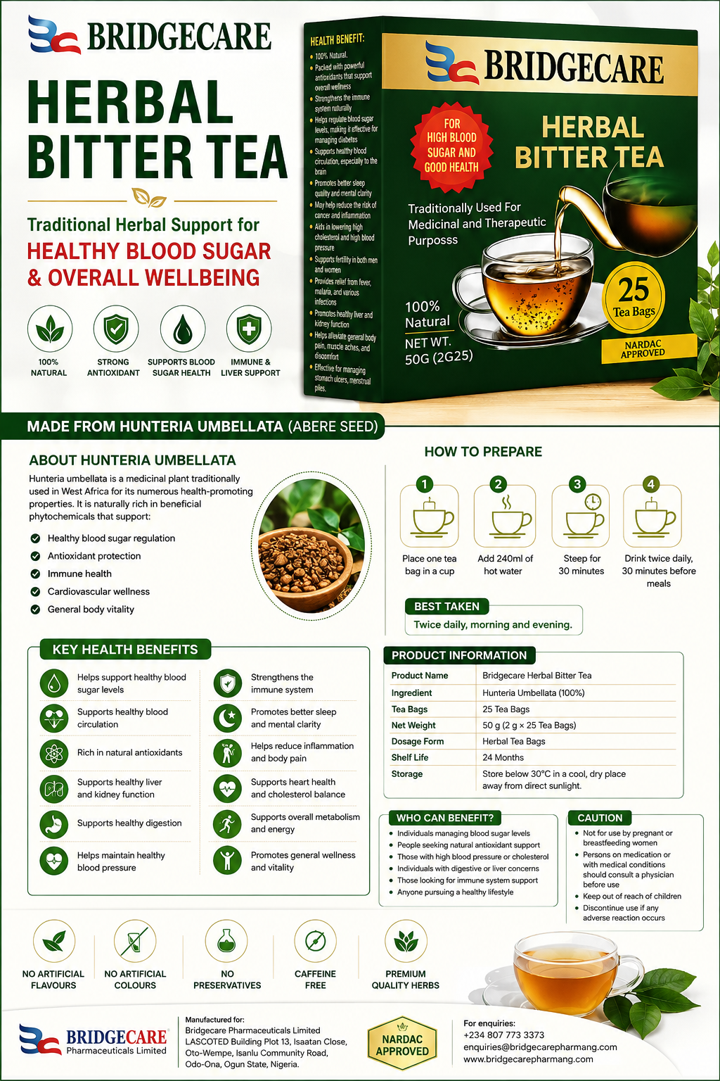 Bridgecare Herbal Bitter Tea product information flyer